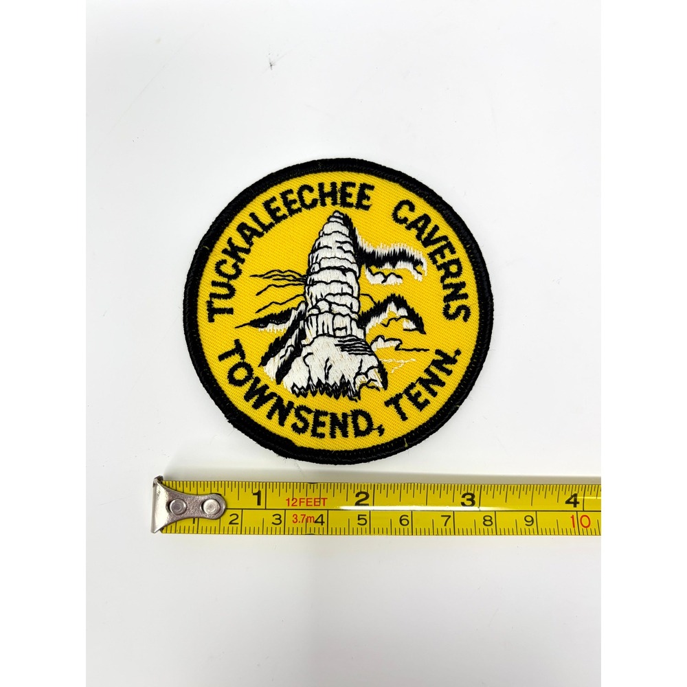 Vintage Tuckaleechee Caverns Townsend Tenn Souvenir Travel Patch Yellow Round 3"